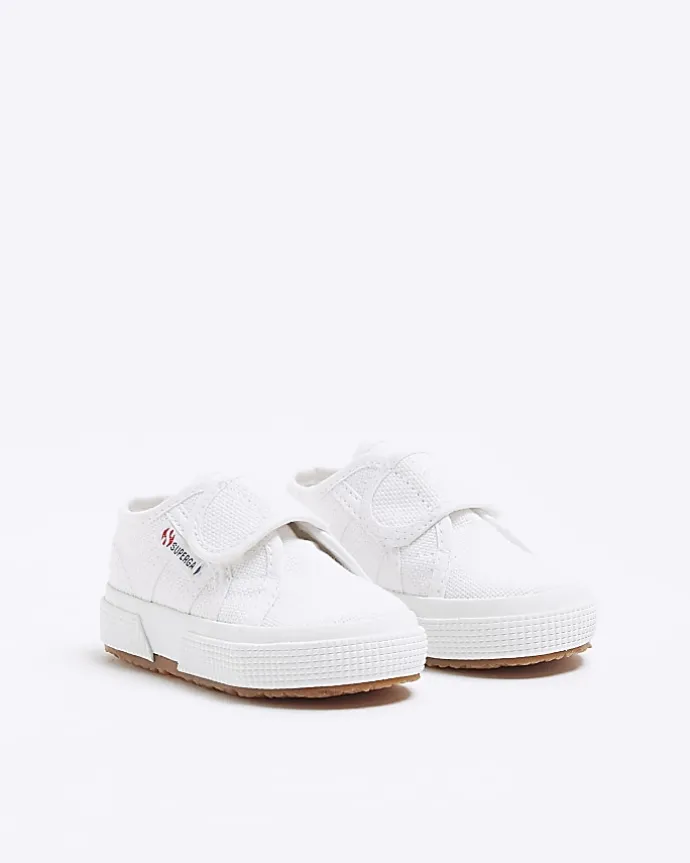 Mini girls white Superga velcro trainers