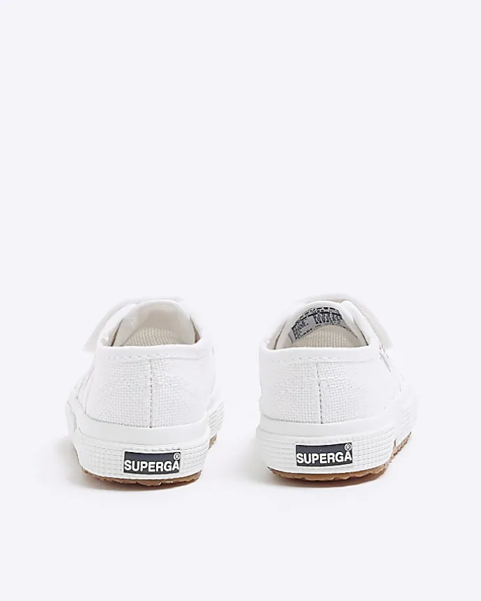 Mini girls white Superga velcro trainers
