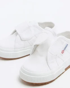 Mini girls white Superga velcro trainers