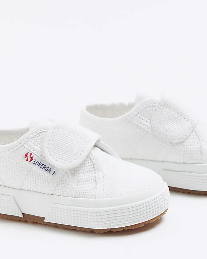 Mini girls white Superga velcro trainers