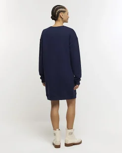 Navy button detail sweatshirt mini dress
