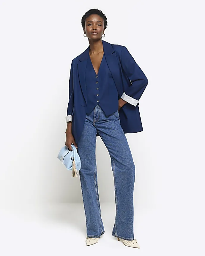 Navy button front waistcoat
