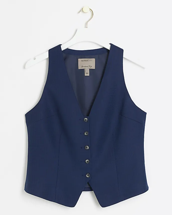 Navy button front waistcoat