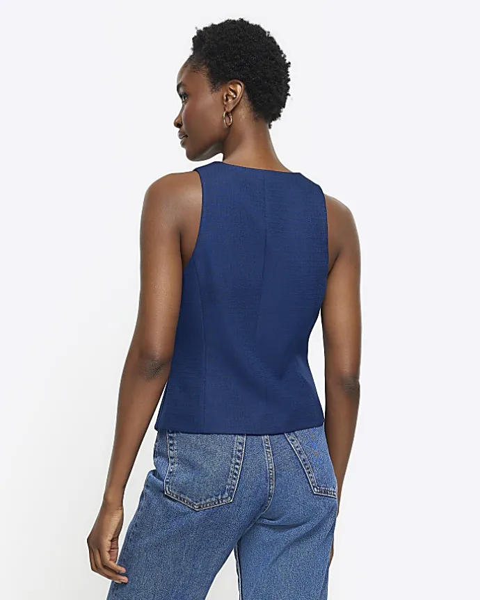 Navy button front waistcoat