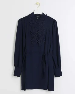 Navy floral tie waist shift mini dress