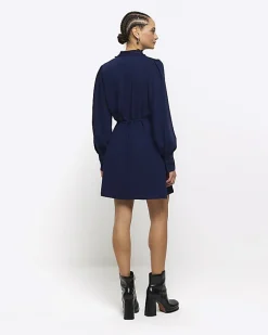 Navy floral tie waist shift mini dress