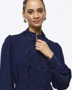 Navy floral tie waist shift mini dress