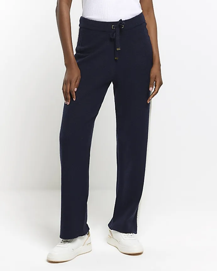 Navy Knit Straight Fit Joggers