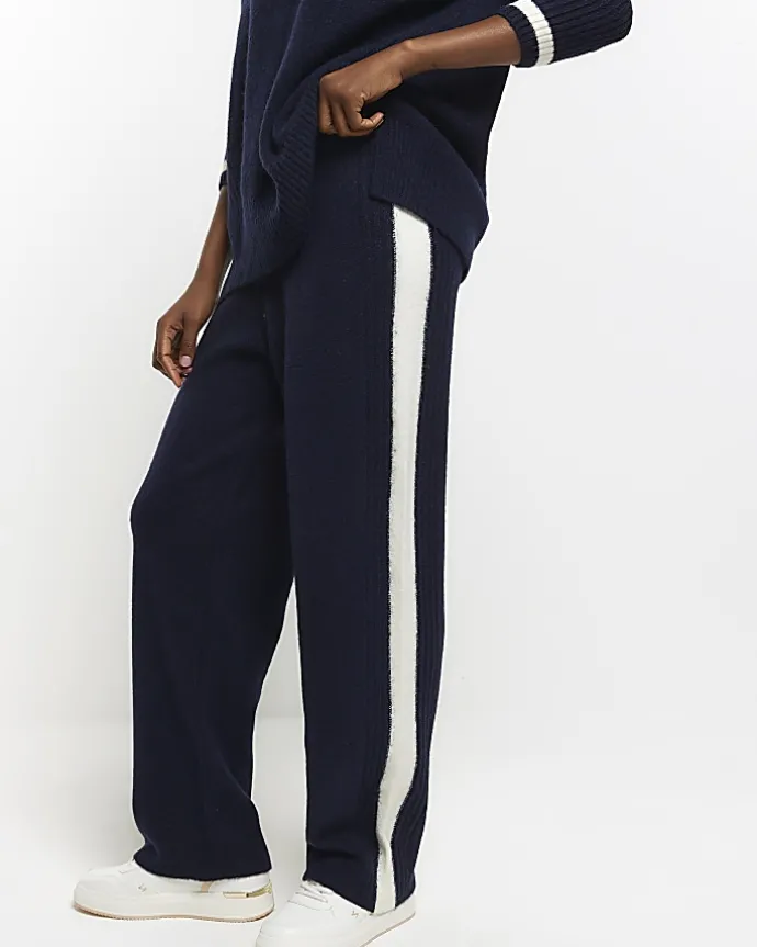 Navy Knit Straight Fit Joggers