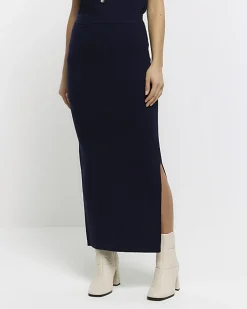 Navy knitted maxi skirt