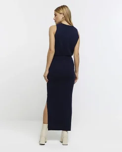 Navy knitted maxi skirt