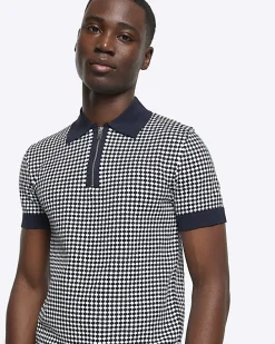 Navy muscle fit geo polo t-shirt