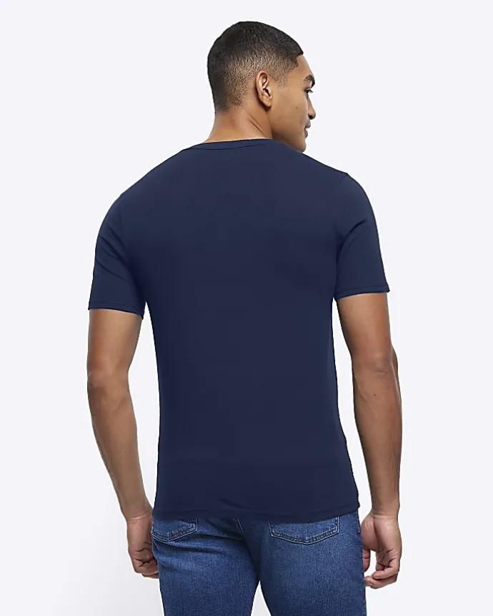 Navy muscle fit V neck t-shirt