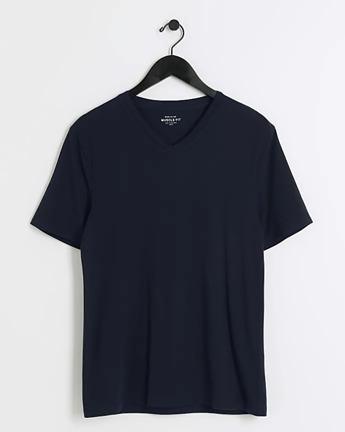 Navy muscle fit V neck t-shirt