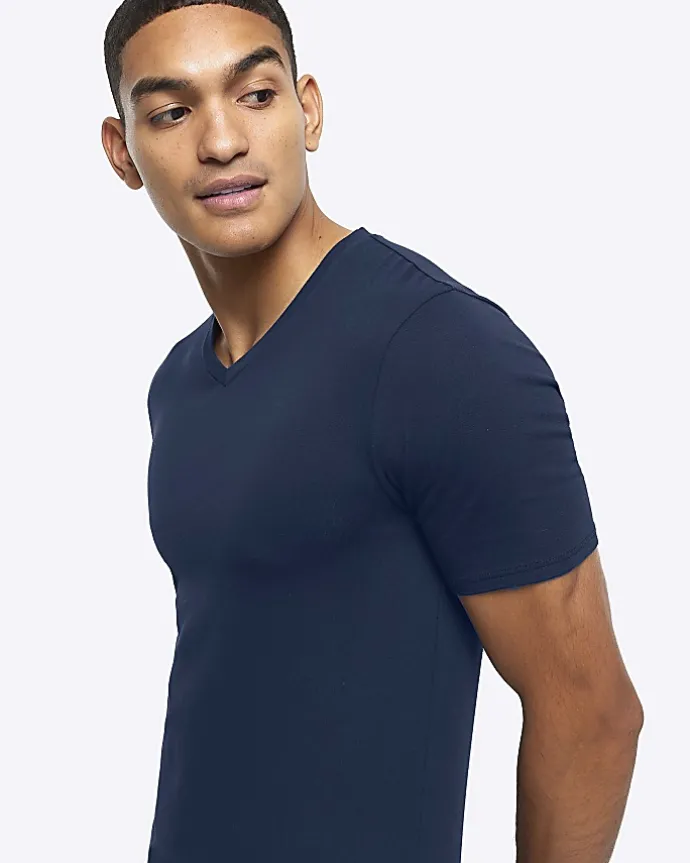 Navy muscle fit V neck t-shirt