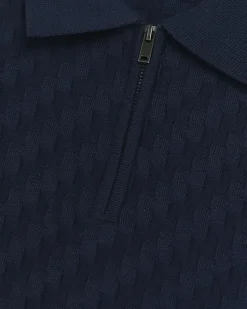 Navy muscle fit zig zag knit polo