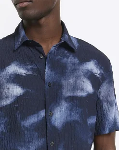 Navy regular fit abstract shirt