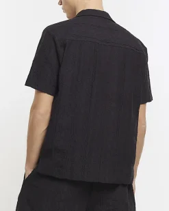 Navy regular fit crochet revere shirt