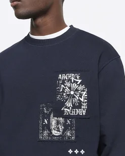 Navy regular fit gothic graphic sweatshirt