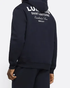 Navy Regular Fit Graphic tracksuit Hoodie