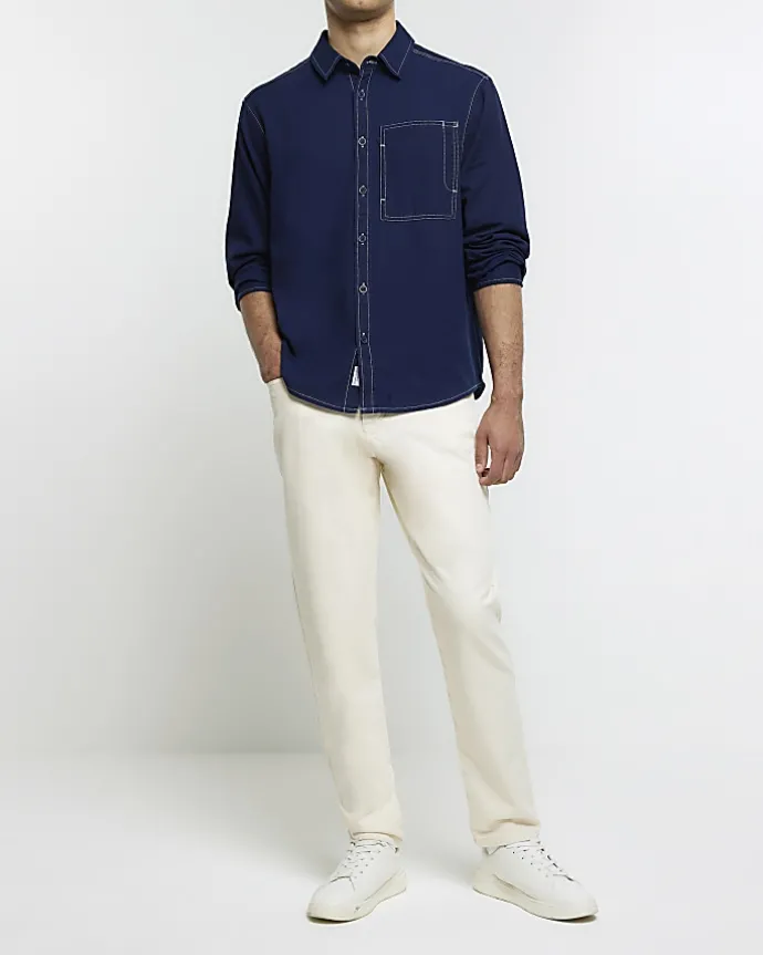 Navy regular fit stitch detail shirt
