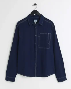 Navy regular fit stitch detail shirt
