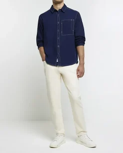 Navy regular fit stitch detail shirt
