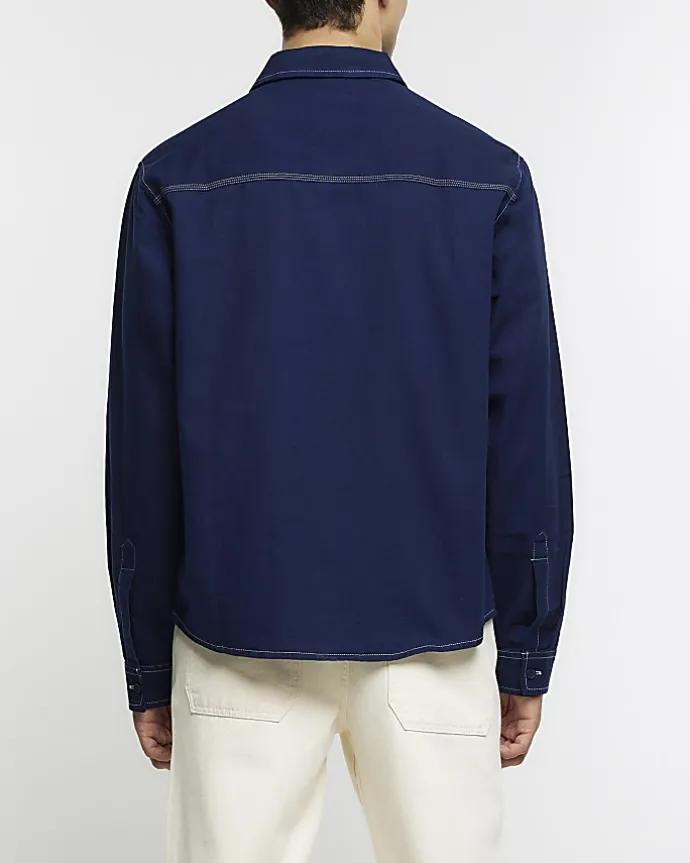 Navy regular fit stitch detail shirt
