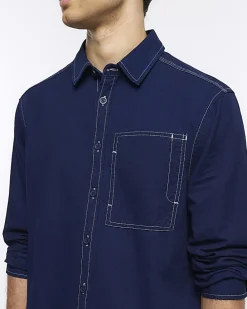 Navy regular fit stitch detail shirt
