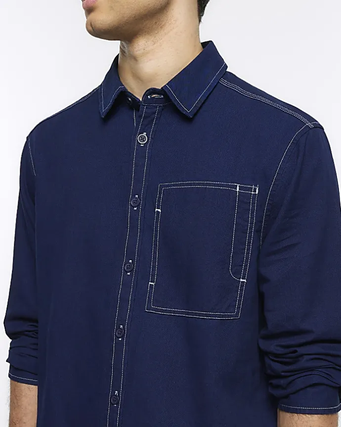 Navy regular fit stitch detail shirt