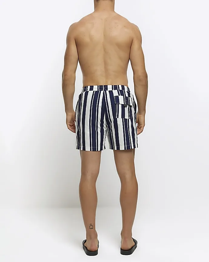 Navy regular fit stripe swim shorts