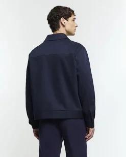 Navy regular fit twill overshirt