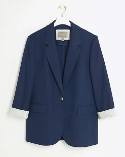 Navy rolled sleeve relaxed blazer