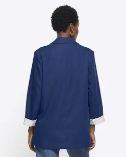 Navy rolled sleeve relaxed blazer