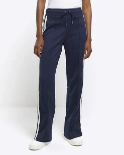 Navy side stripe wide leg joggers