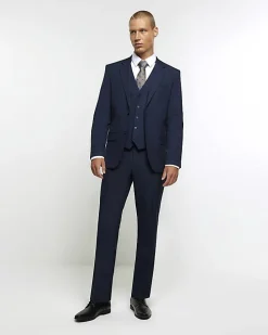 Navy skinny fit twill suit waistcoat