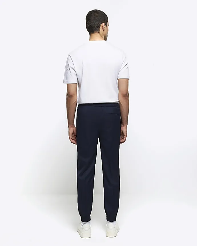 Navy slim fit cuffed smart joggers