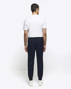Navy slim fit cuffed smart joggers