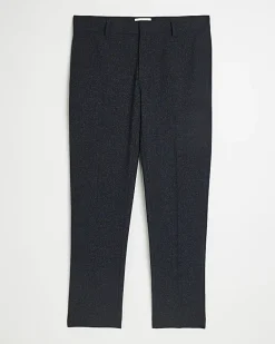 Navy slim fit textured suit trousers