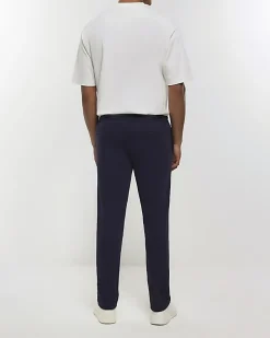 Navy slim fit twill pull on smart joggers