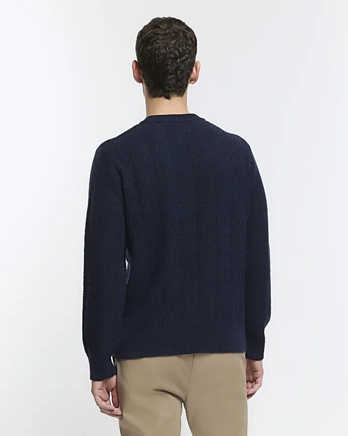 Navy slim fit wool blend crew jumper
