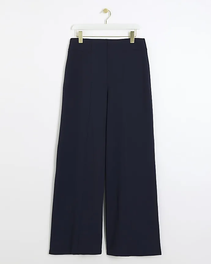 Navy Stitched Wide Leg Trousers