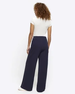 Navy Stitched Wide Leg Trousers