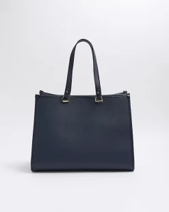 Navy weave geometric shopper bag