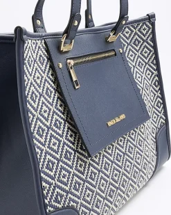 Navy weave geometric shopper bag