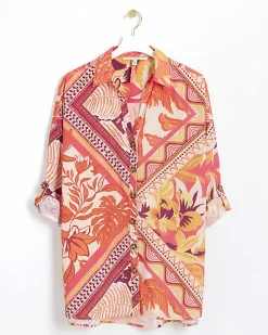 Orange floral oversized beach shirt