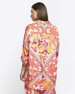Orange floral oversized beach shirt