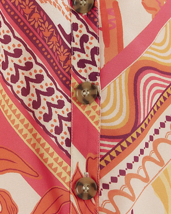 Orange floral oversized beach shirt