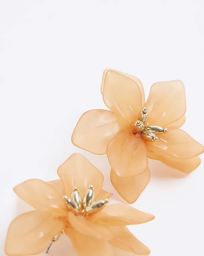 Orange Flower Stud Earrings