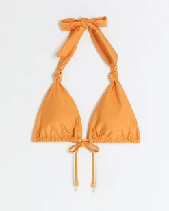 Orange knot triangle bikini top